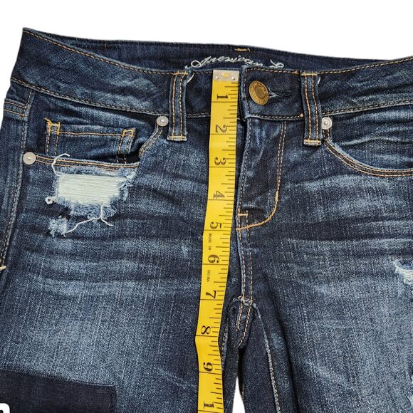 American Eagle Patchwork Distressed Skinny Stretch Jeans Size 0 - Picture 5 of 7